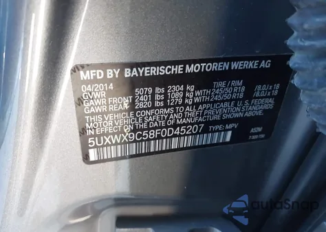 2015 BMW X3 xDrive28I z USA, uszkodzony, nr VIN 5UXWX9C58F0D45207